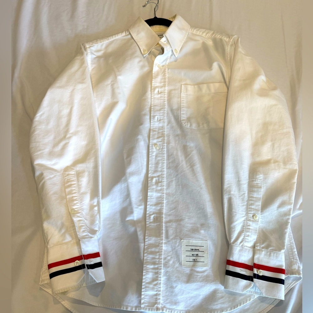 Thom Browne Oxford Shirt White Grosgrain Cuff Size 2
